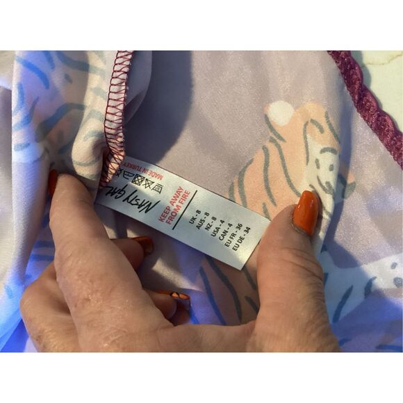 Nasty Gal Satin Purple Tiger Pajama PJ Top Sz 4 Button Up - Picture 8 of 8